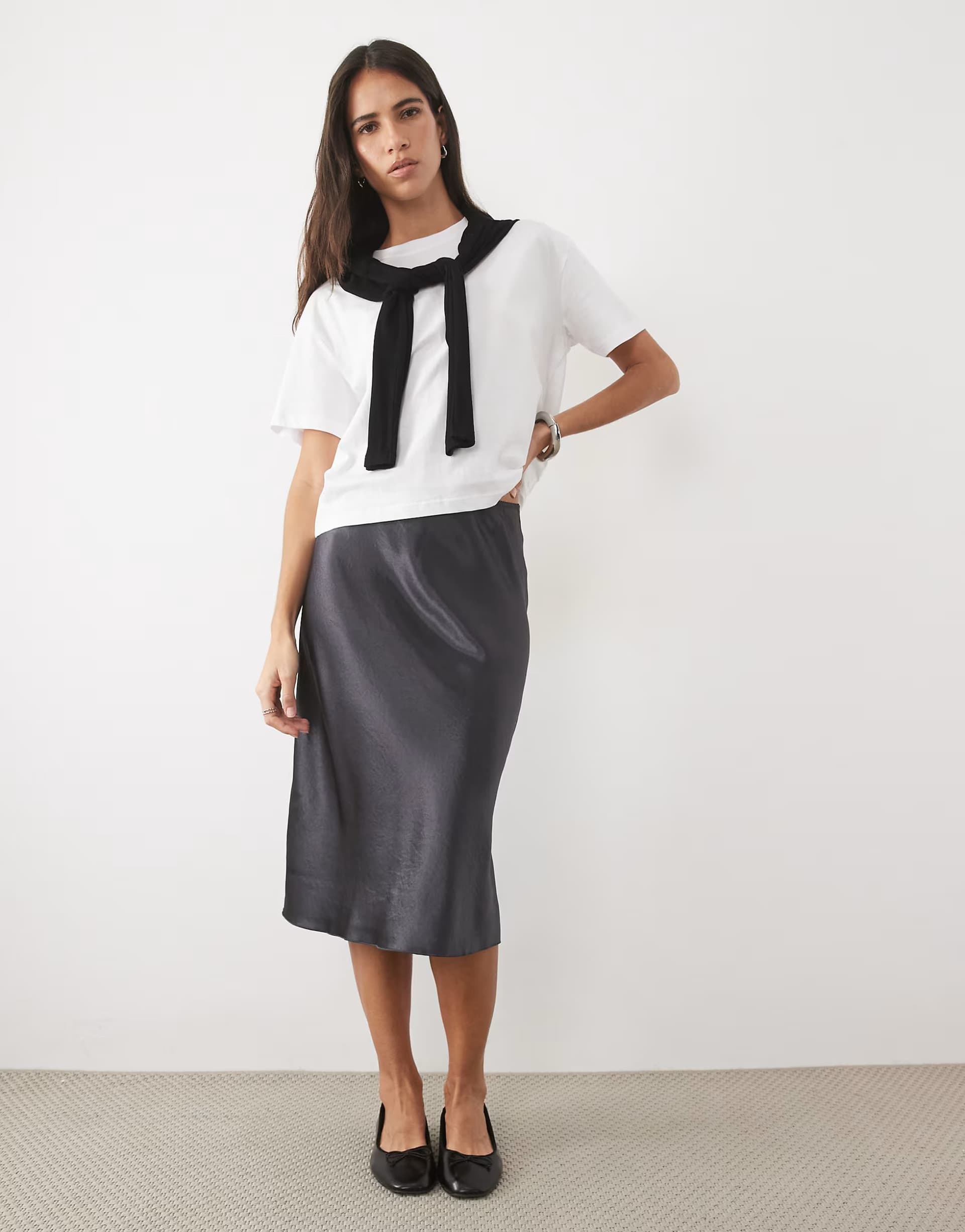 ASOS ARKET satin midi skirt in dark grey