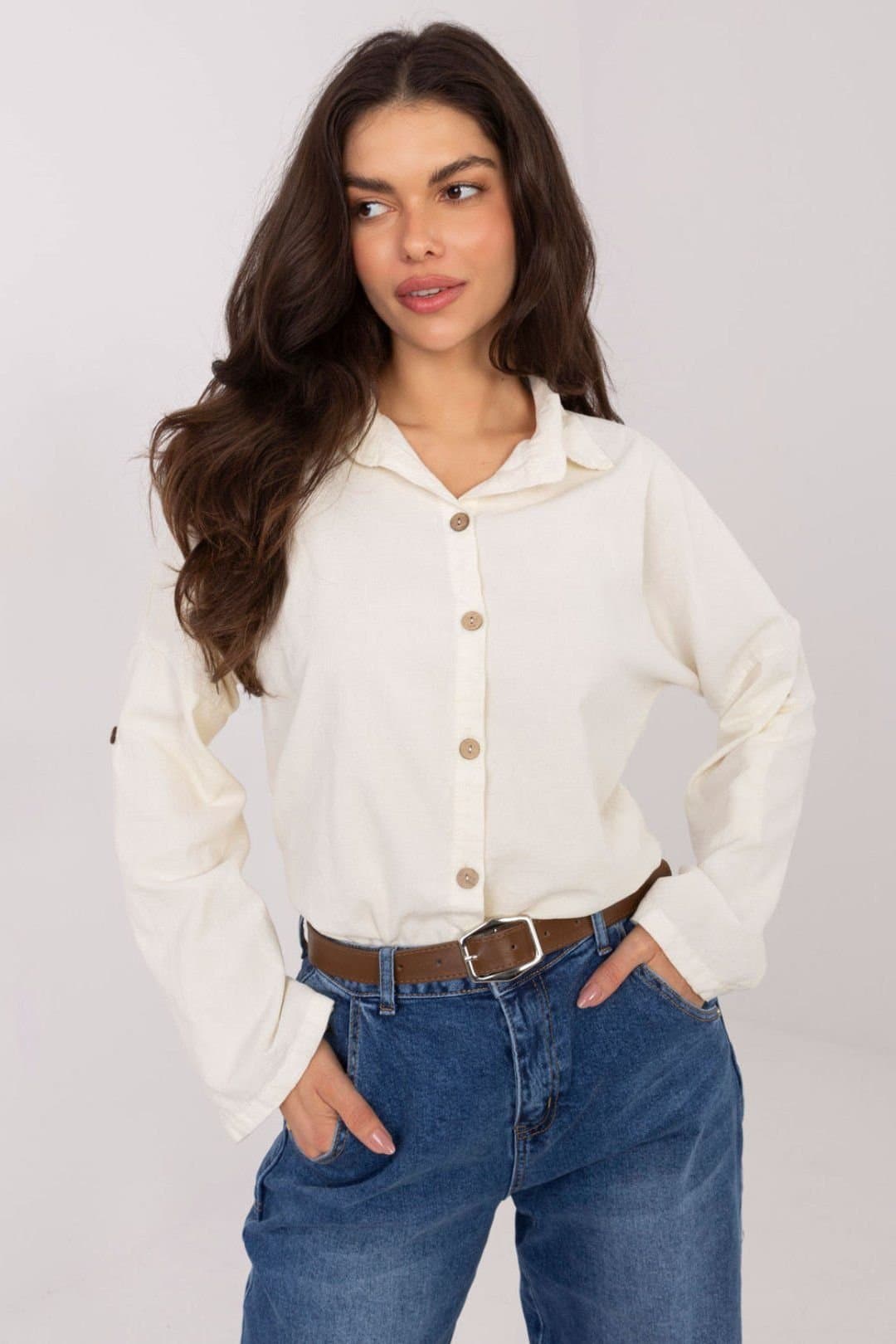 Love Lace Love Lace Off-White Corduroy Long Sleeve Shirt
