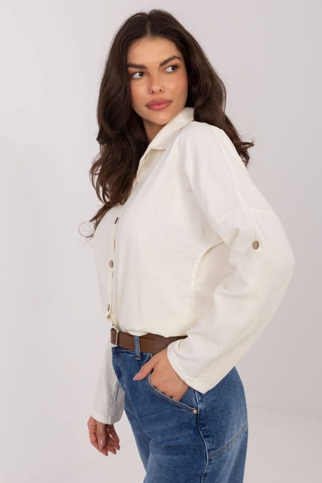 Love Lace Love Lace Women's Corduroy Long Sleeve Shirt in Off-White - 2