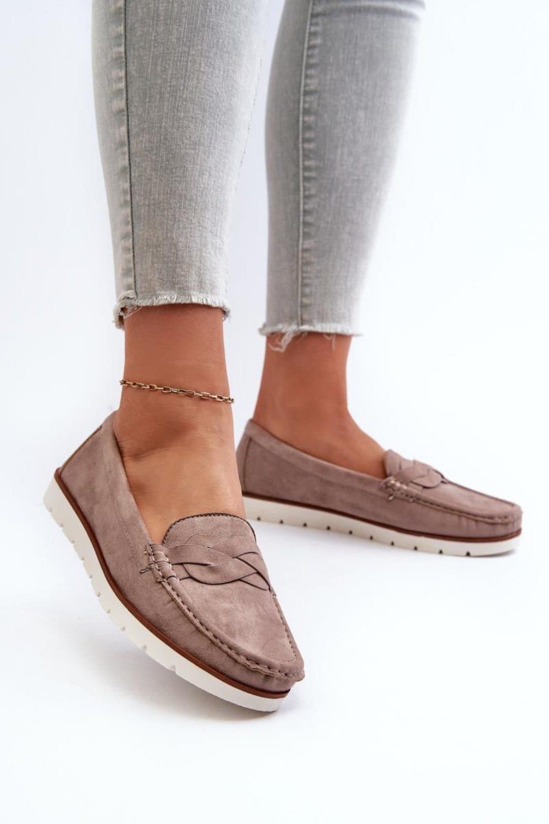 Love Lace Love Lace Women's Loafers with Interwoven Straps Suede Rounded Toe Insole in Beige