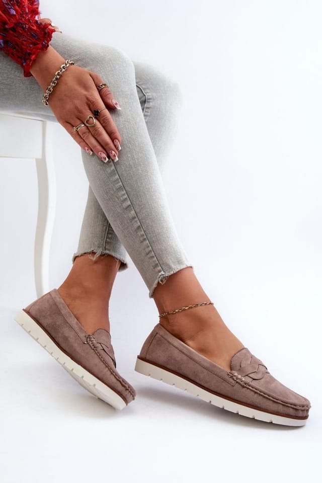 Love Lace Love Lace Women's Loafers with Interwoven Straps Suede Rounded Toe Insole in Beige - 2