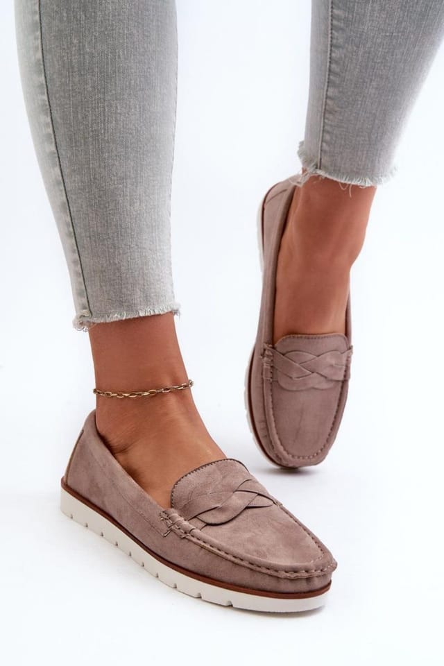 Love Lace Love Lace Women's Loafers with Interwoven Straps Suede Rounded Toe Insole in Beige - 3