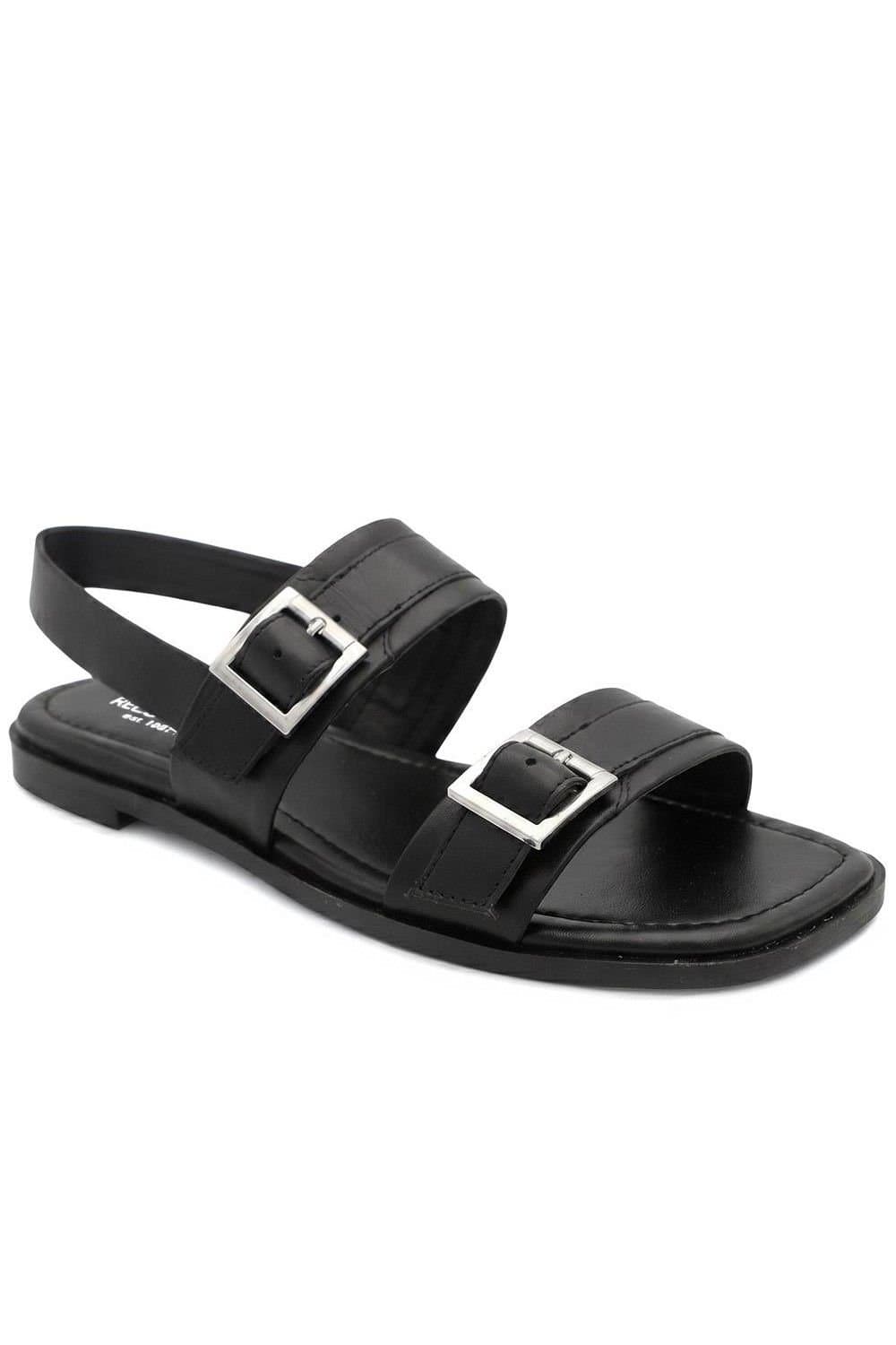 Jones Bootmaker Jones Bootmaker Women's Haniya Leather Dual Buckle Fasten Sandals in Black