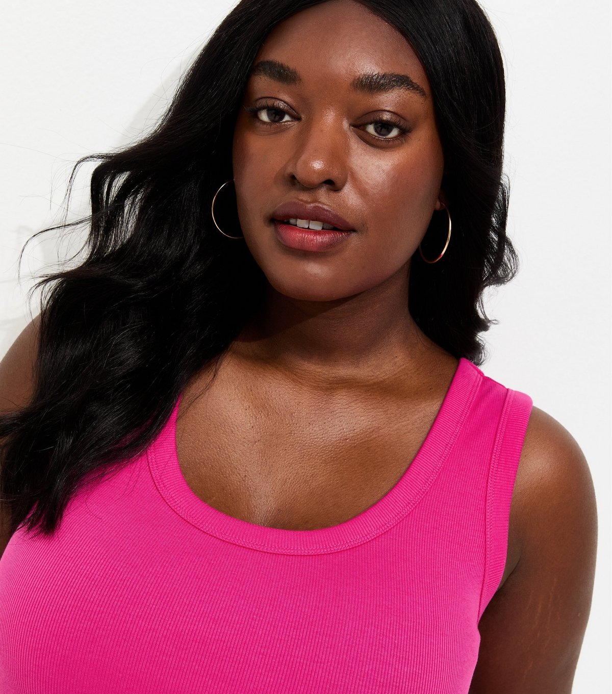 New Look Women's Plus Size Bright Pink Ribbed Scoop Neck Vest Curves New Look - 3