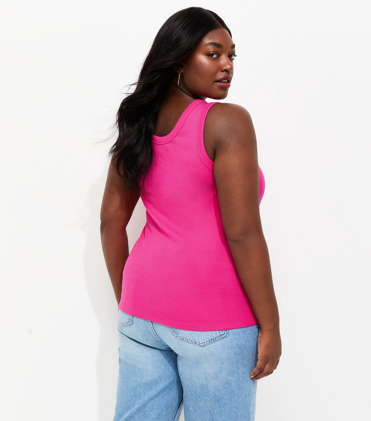 New Look Women's Plus Size Bright Pink Ribbed Scoop Neck Vest Curves New Look - 4