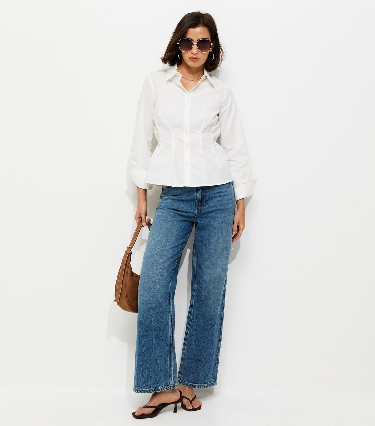 New Look Women's White Cotton Waisted Shirt New Look