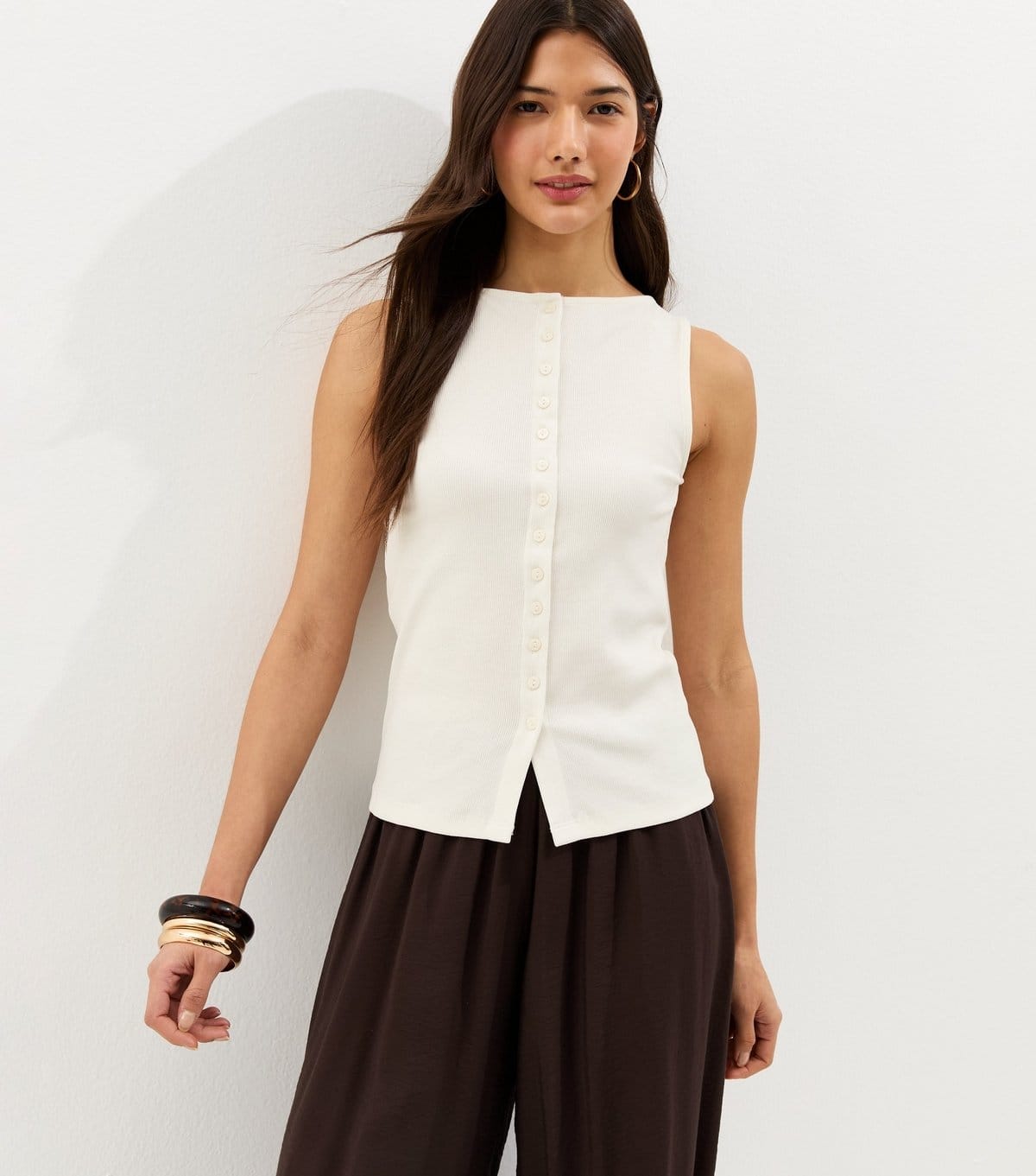 New Look Women's Cream Button Through Tank Top New Look - 2