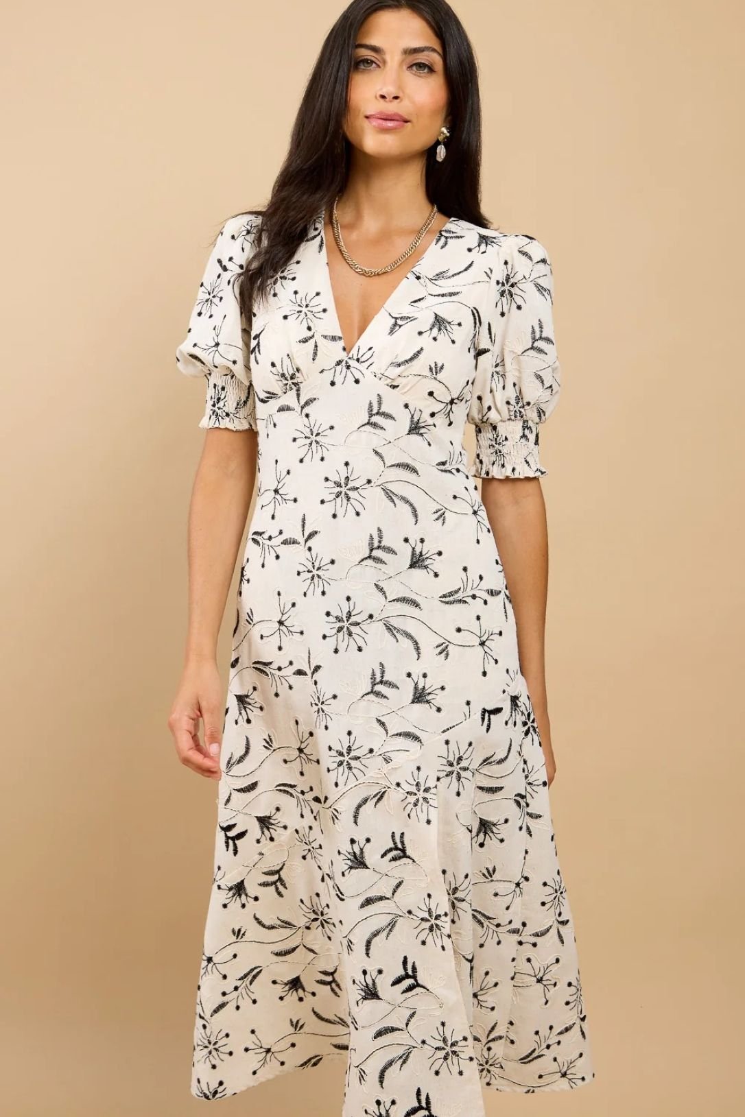 Little Mistress Little Mistress Women's Natural Embroidered Midaxi Dress - 4