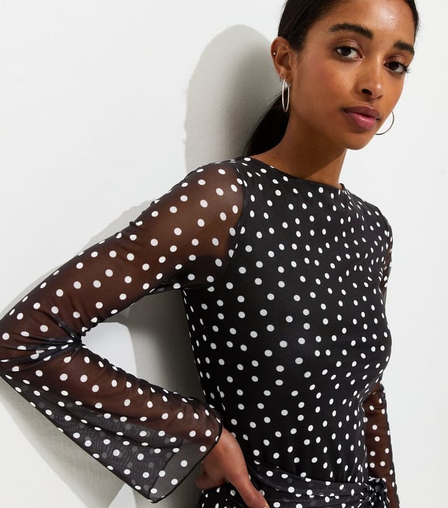 New Look Women's Black Polka Dot Flared Sleeve Frill Mini Dress New Look - 3