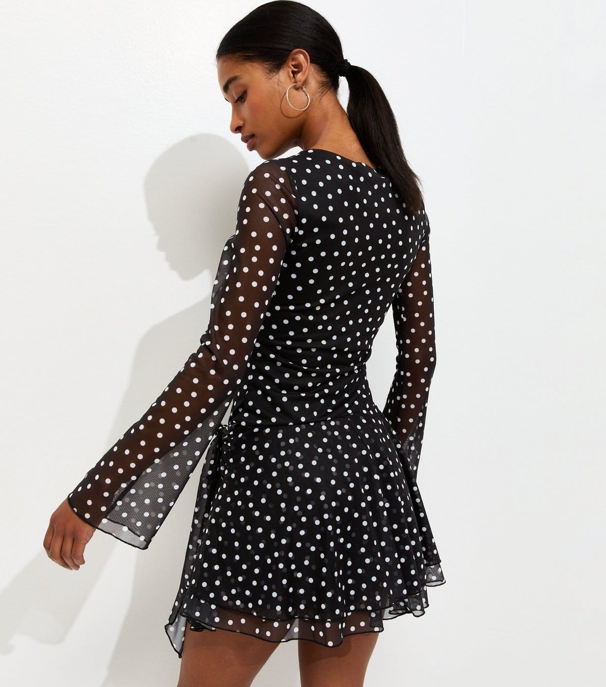 New Look Women's Black Polka Dot Flared Sleeve Frill Mini Dress New Look - 4