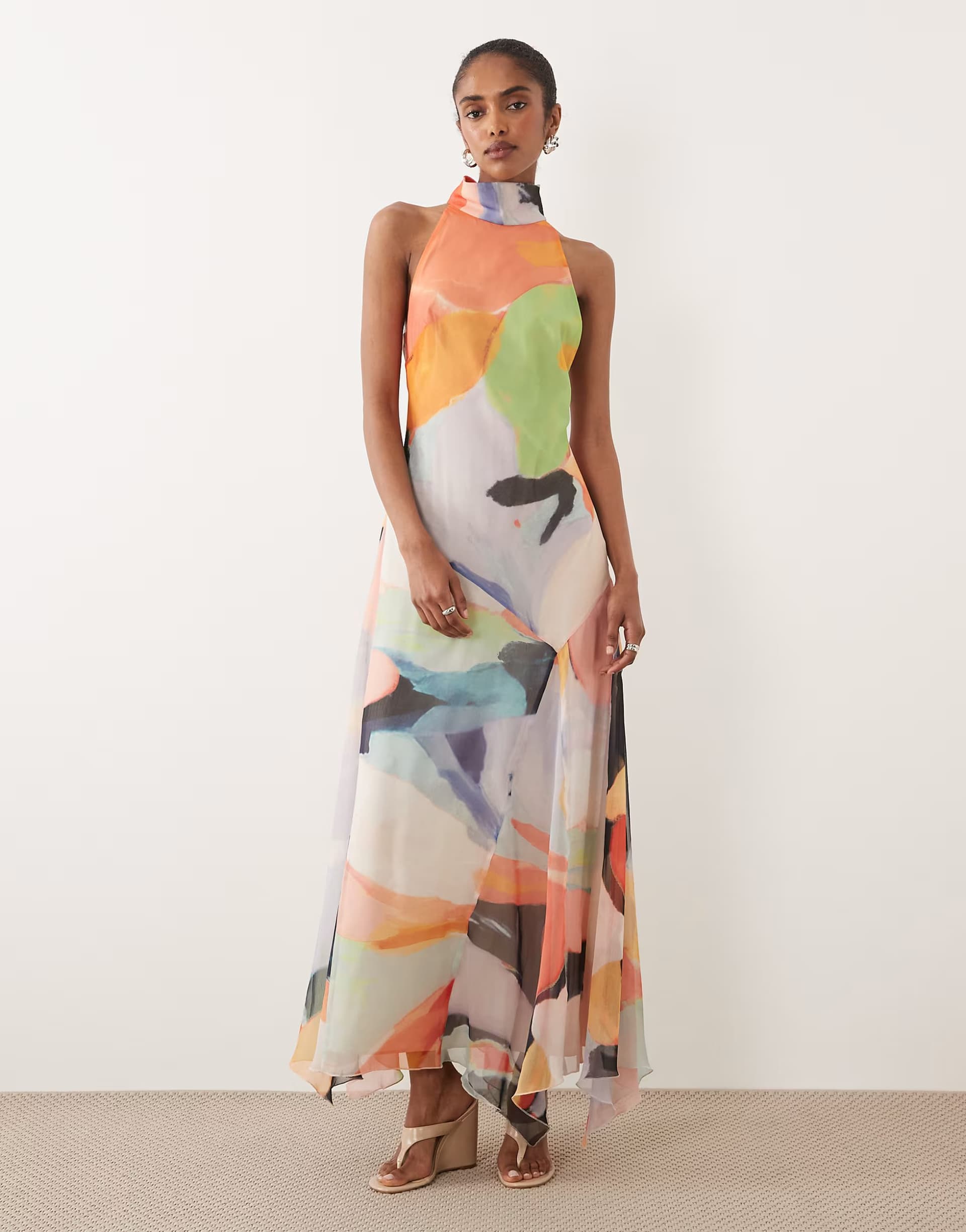 ASOS ASOS DESIGN chiffon high neck maxi dress in multi abstract print