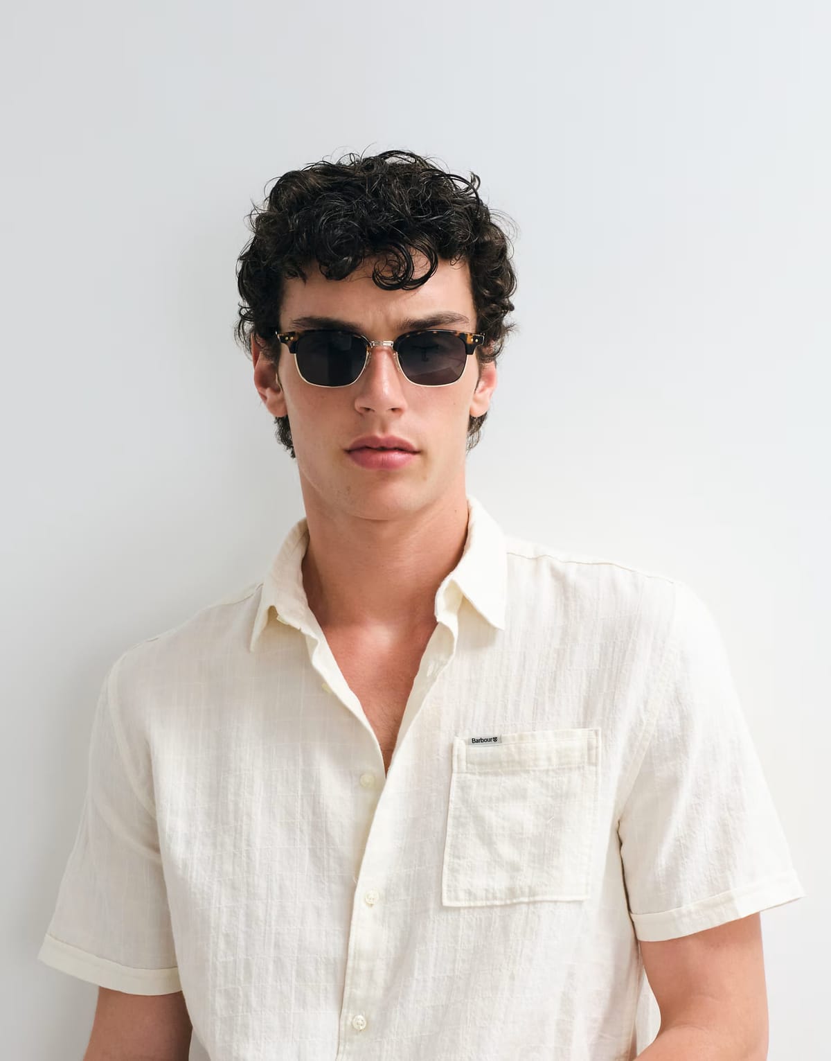 ASOS Barbour Kingswood short sleeve woven summer shirt in cream - 1