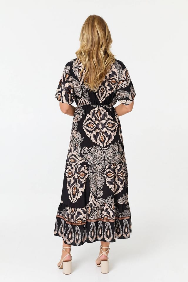 Izabel London Izabel London Women's Paisley Relaxed 1/2 Sleeve Maxi Dress in Black - 3