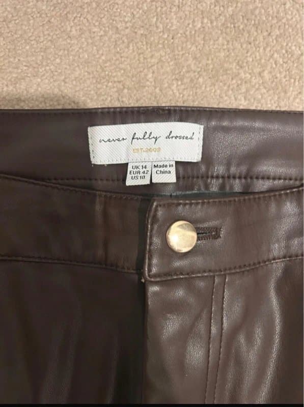 Never Fully Dressed Never Fully Dressed Brown Faux Leather Trousers - Size 14