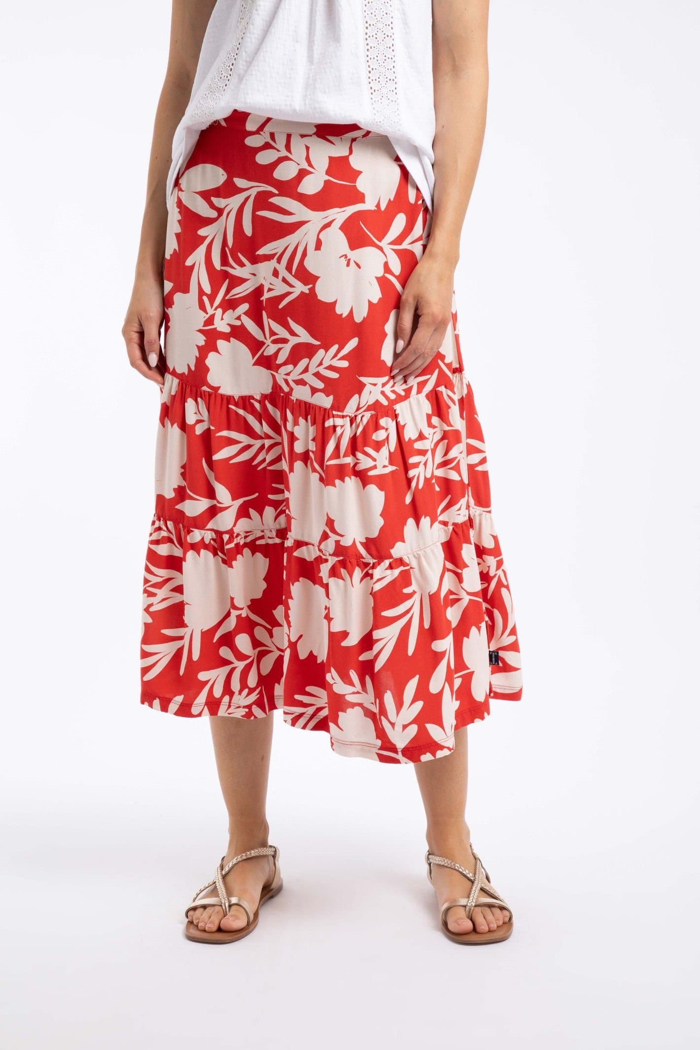 Weird Fish Weird Fish Women's Cassis Printed Tiered Skirt in Light Red