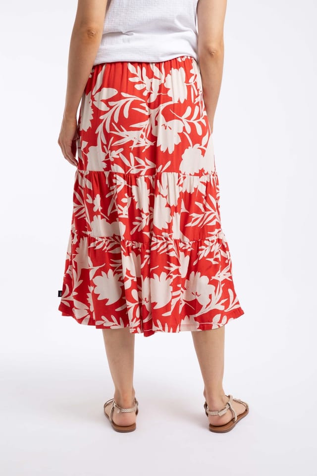 Weird Fish Weird Fish Women's Cassis Printed Tiered Skirt in Light Red - 3