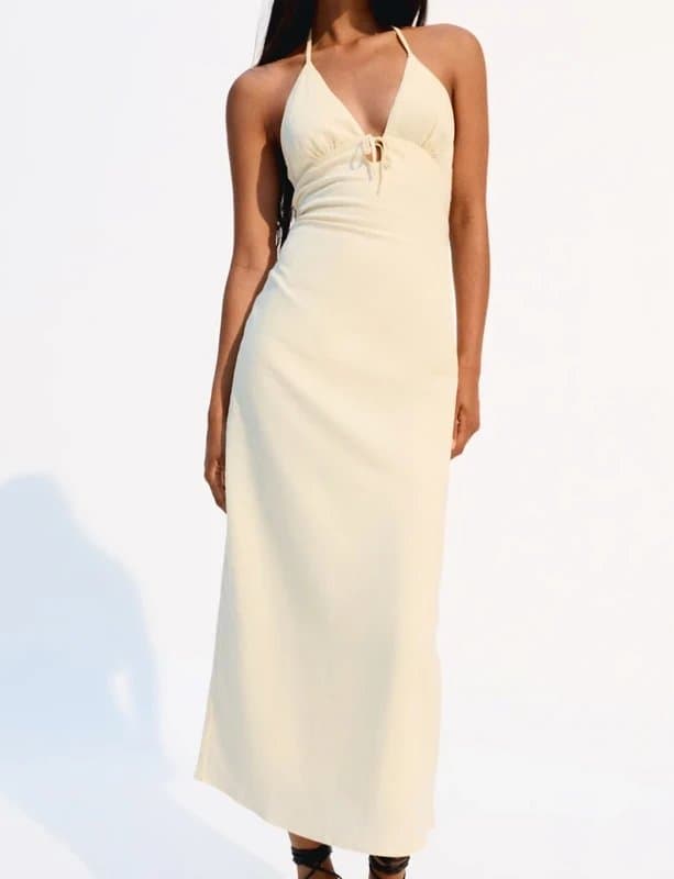 Bershka Bershka linen blend yellow halter midi dress
