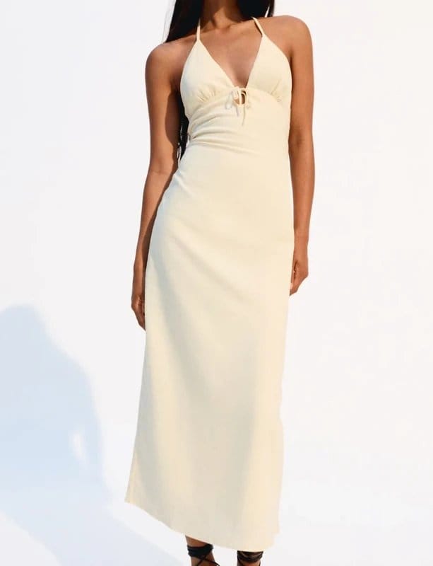 Bershka Bershka linen blend yellow halter midi dress - 1