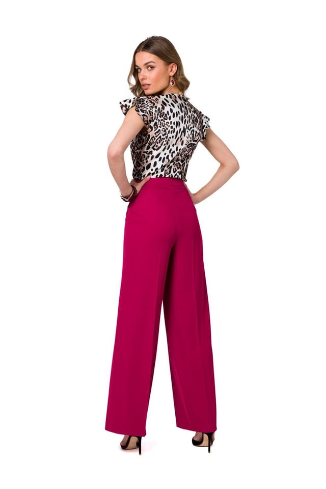 Love Lace Love Lace Women's Elegant Wide Leg Pants with Waist Darts in Fuchsia - 2