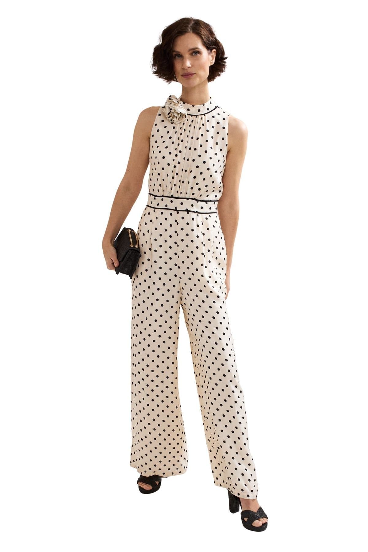 Phase Eight Phase Eight Women's Marilee High-Neck Pleated Front Jumpsuit in Warm White