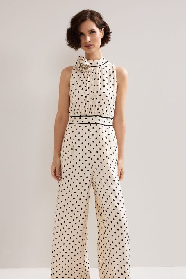 Phase Eight Phase Eight Women's Marilee High-Neck Pleated Front Jumpsuit in Warm White - 3