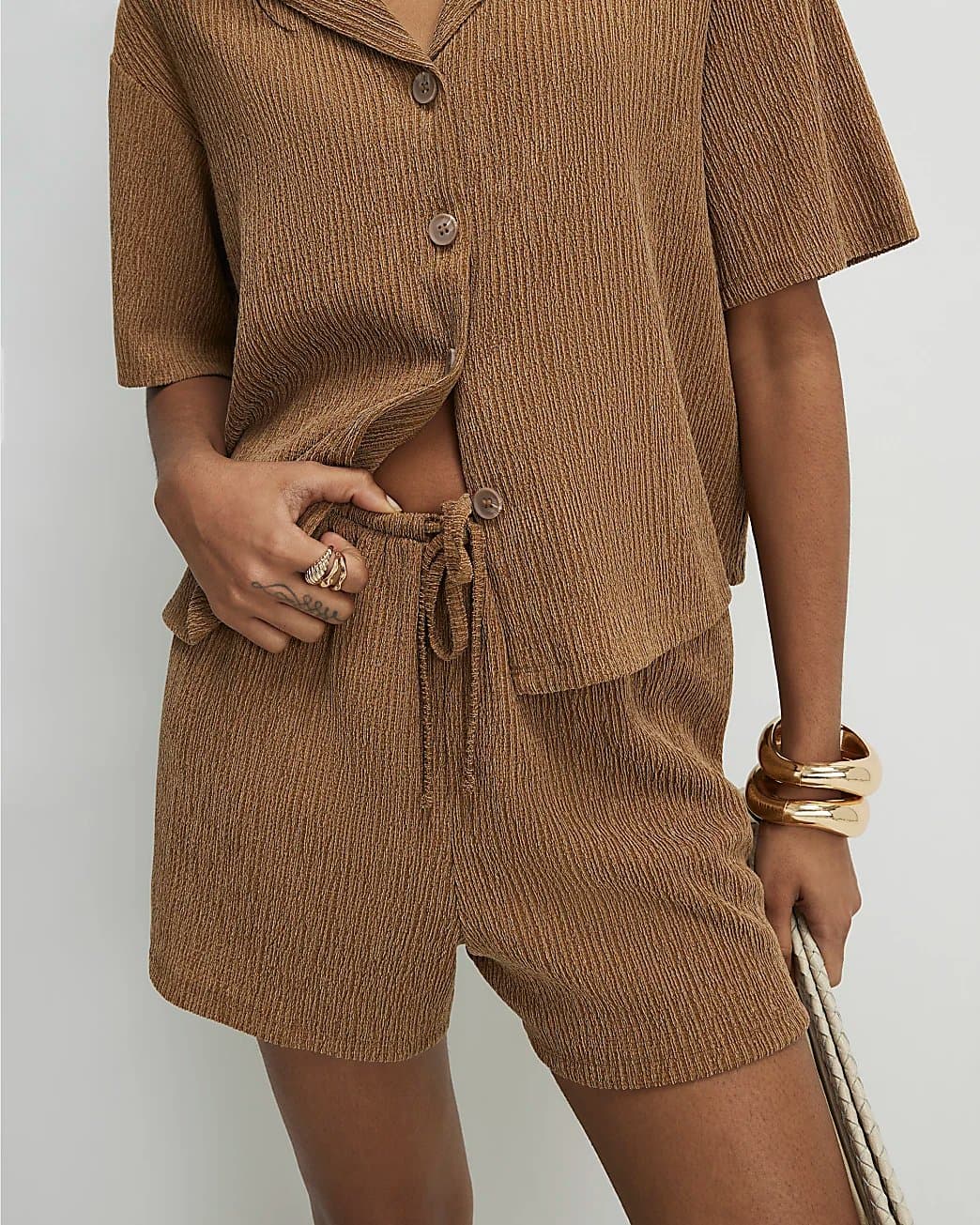 River Island River Island Womens Beige Textured Shorts