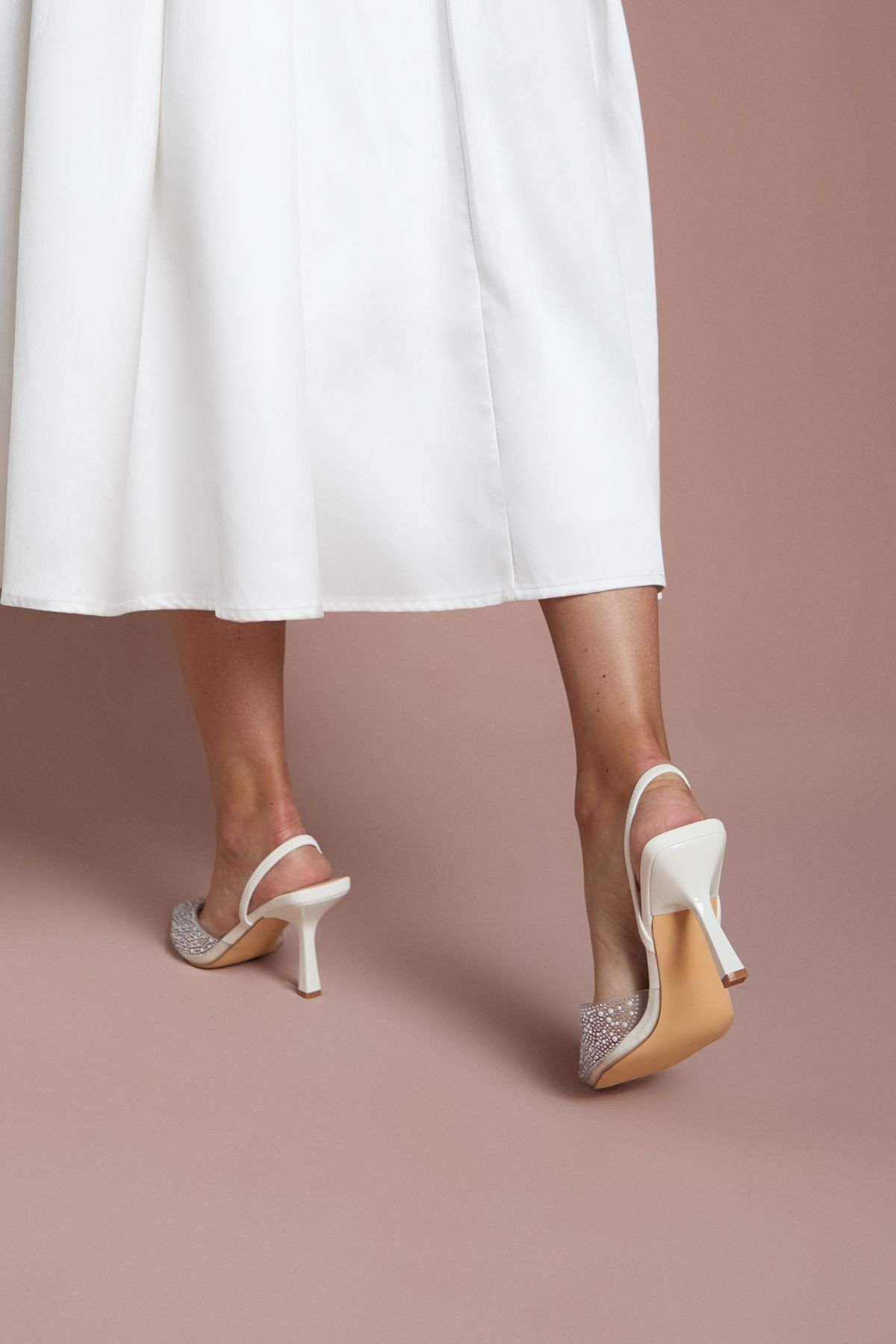 Coast Coast Women's Bridal Tilly Diamante & Pearl Sling Back Pointed Court Shoes in White - 4