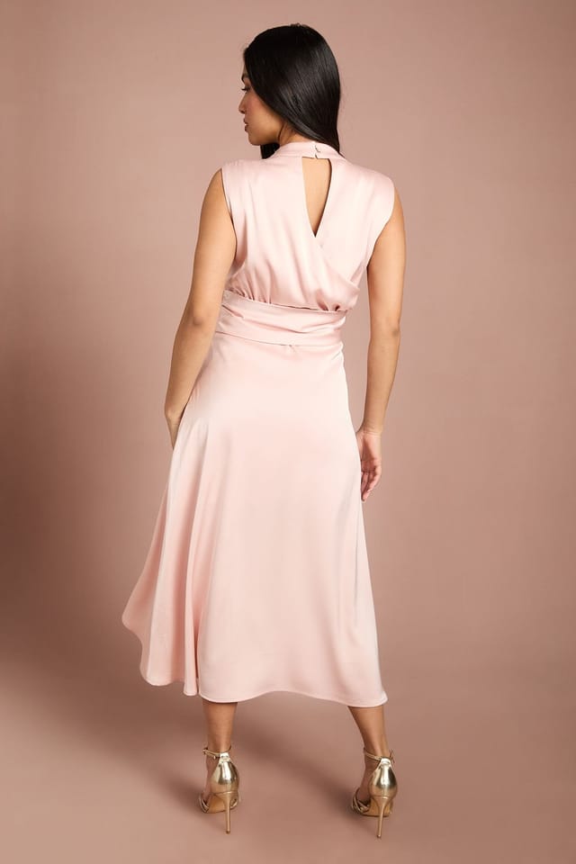 Coast Coast Women's Petite Satin Midi Dress With Twist Waist in Blush - 3