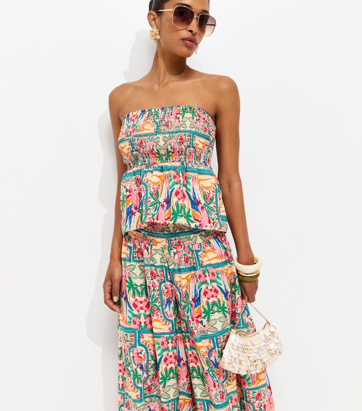 New Look Women's Multicoloured Parrot Shirred Bandeau Top New Look