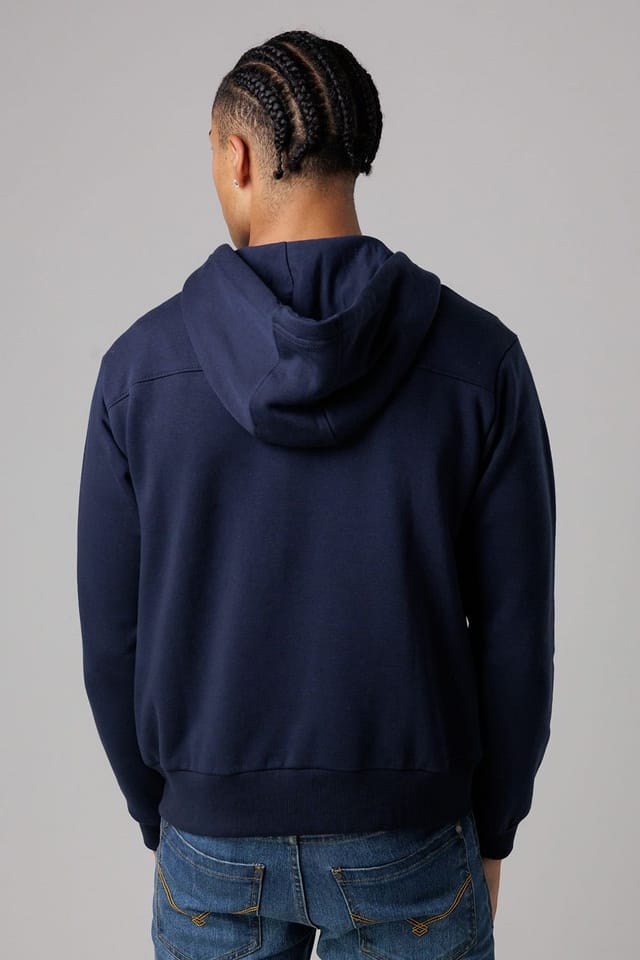 Santa Barbara Polo & Racquet Club Santa Barbara Polo & Racquet Club Men's Cotton Rich Zip Through Hoodie with Drawstring & Side Pockets in Navy - 2