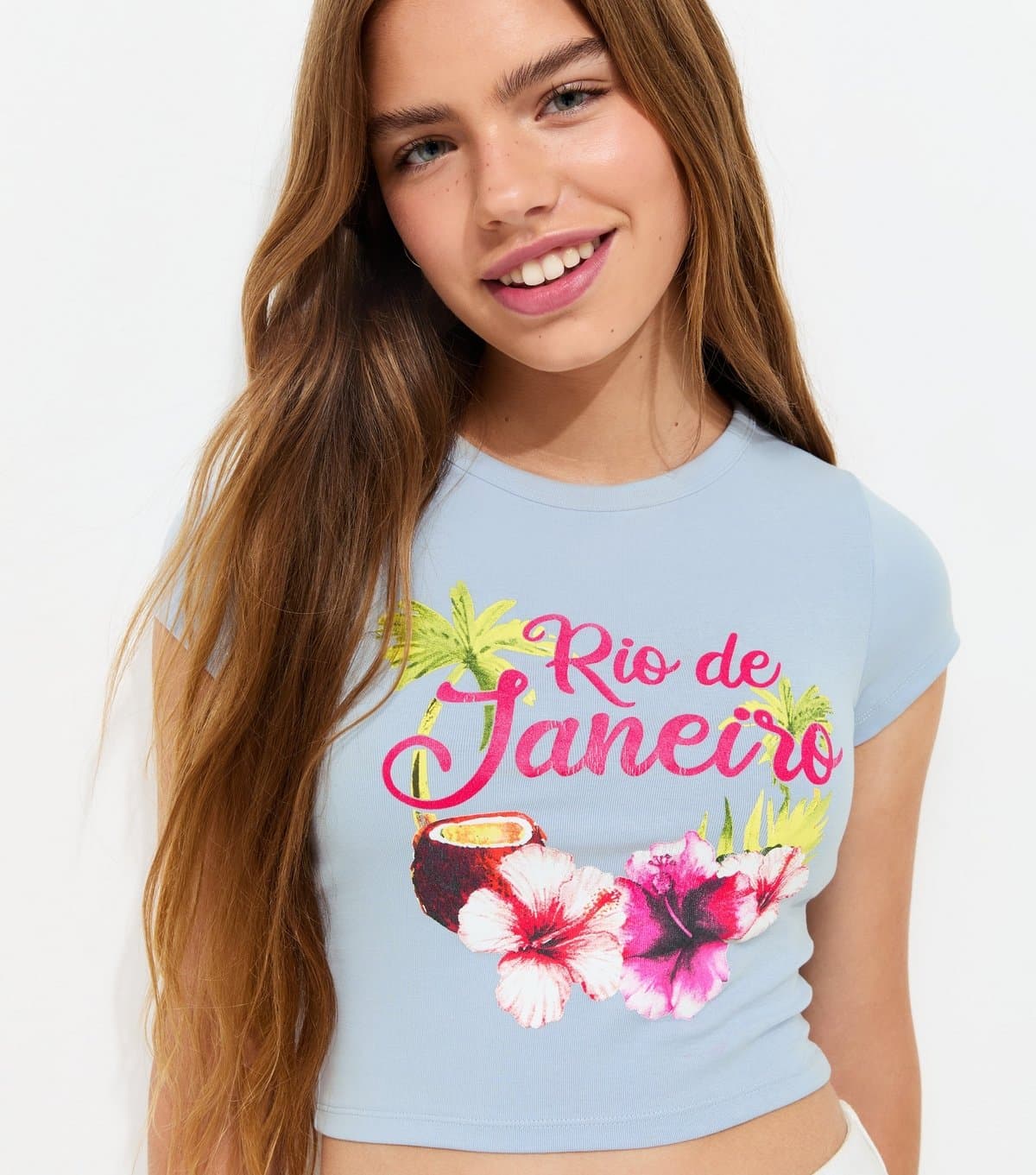 New Look New Look Light Blue Cotton Rio de Janeiro Baby Tee T-Shirt