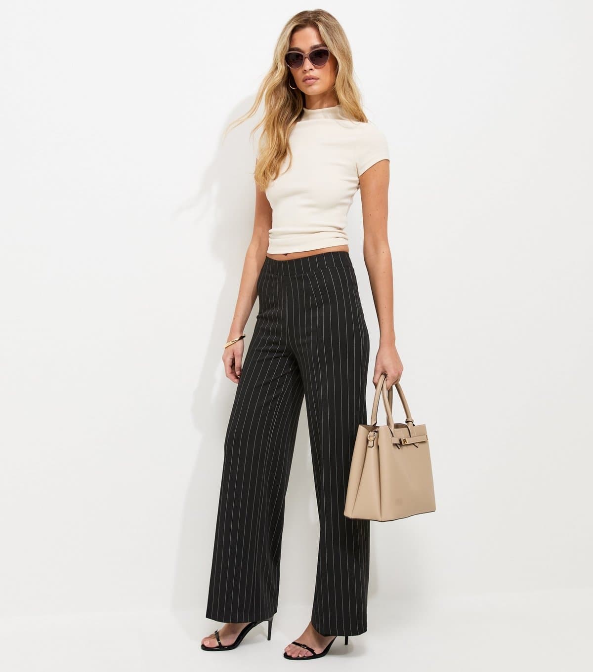 New Look Women's Tall Black Striped Wide Leg Trousers New Look