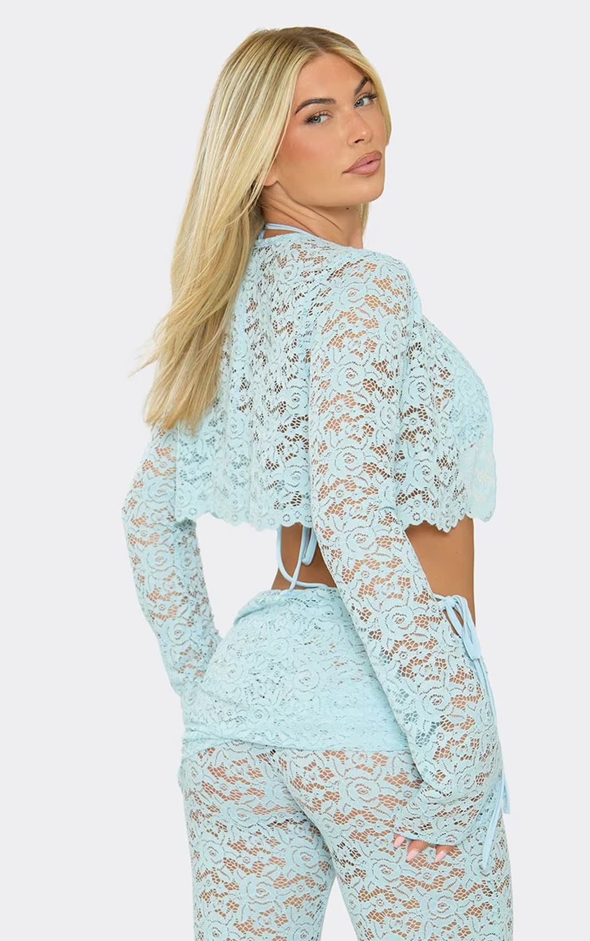 EGO EGO Baby Blue Lace Reversible Long Sleeve Beach Top, Women's