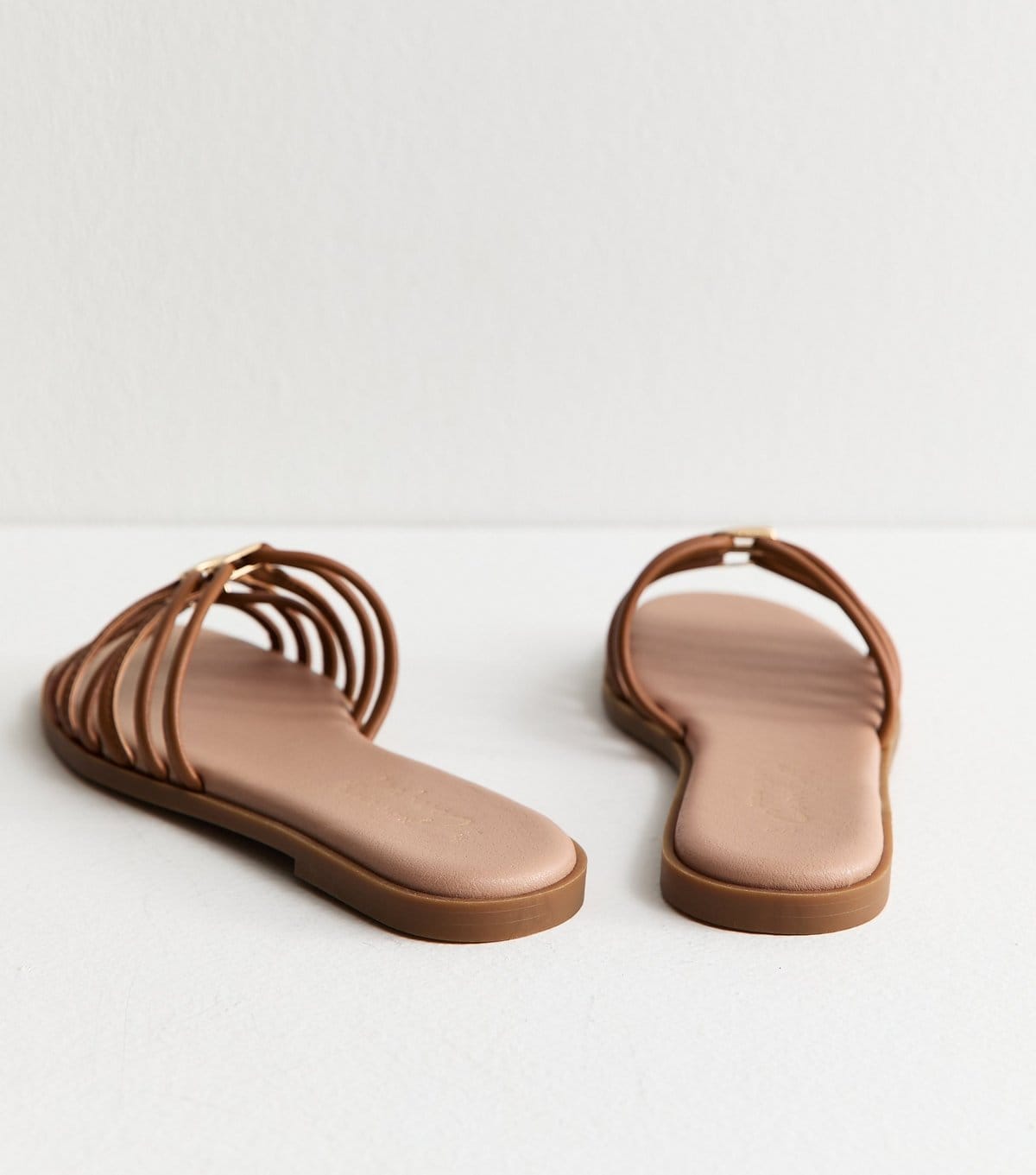 New Look Women's Tan Faux Leather Strappy Hardware Mule Sandals Vegan New Look - 4