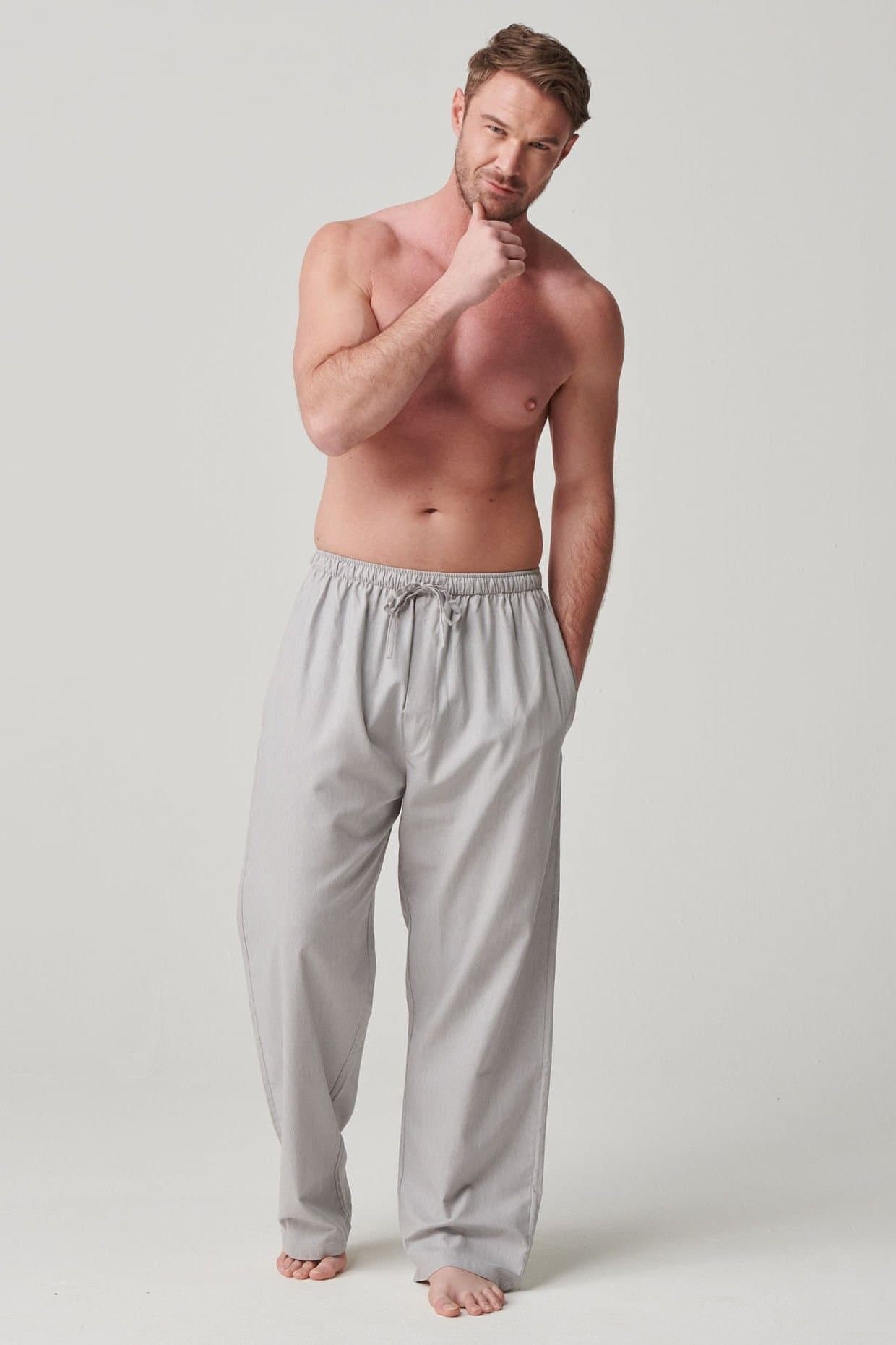 British Boxers British Boxers Men's 'Armoury Grey' Herringbone Cotton Twill Pyjama Trousers in Light Grey