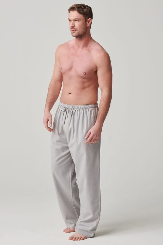 British Boxers British Boxers Men's 'Armoury Grey' Herringbone Cotton Twill Pyjama Trousers in Light Grey - 2