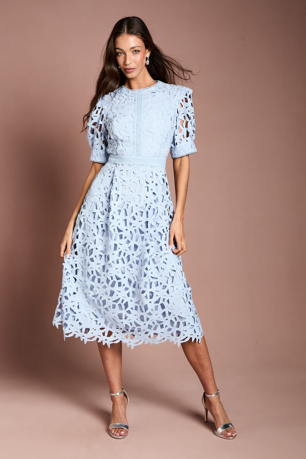 Coast Coast Women's Short Sleeve Lace Midi Dress in Pale Blue