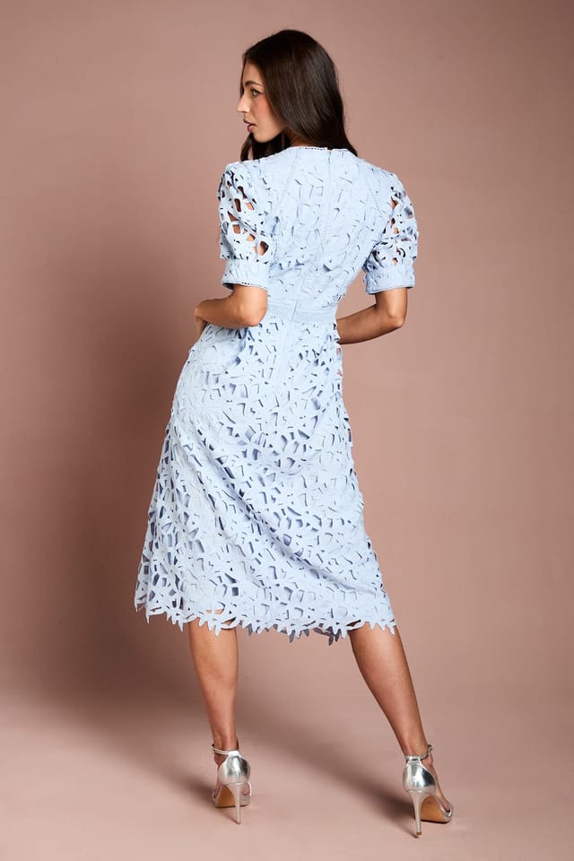 Coast Coast Women's Short Sleeve Lace Midi Dress in Pale Blue - 3