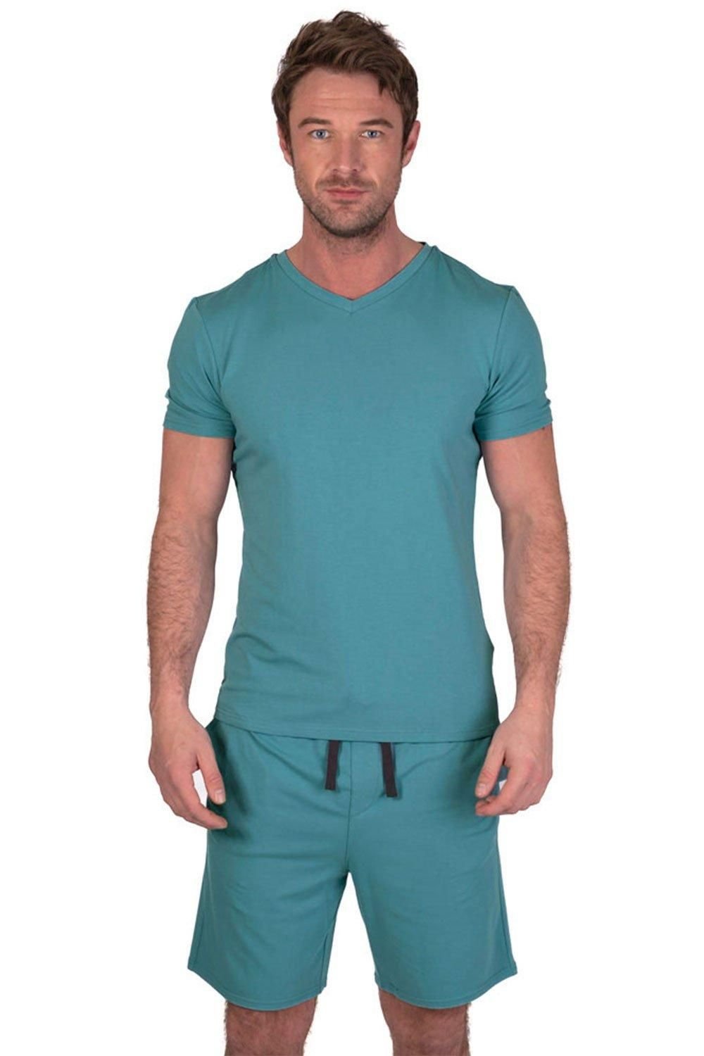 Light & Shade Light & Shade Men's V Neck Tee & Short Pyjama Set in Blue - 2
