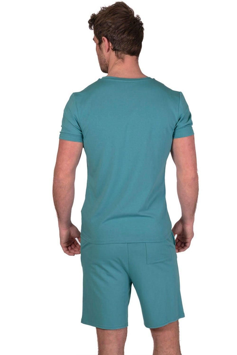 Light & Shade Light & Shade Men's V Neck Tee & Short Pyjama Set in Blue - 3