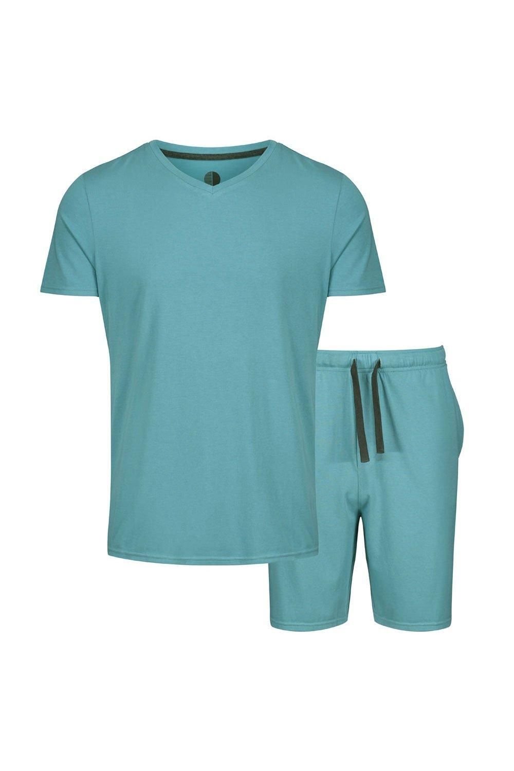 Light & Shade Light & Shade Men's V Neck Tee & Short Pyjama Set in Blue - 4