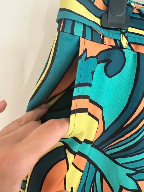 Never Fully Dressed Never Fully Dressed Women’s Multicolour Flare Trousers Size 14 Belted Retro Psychedelic Print