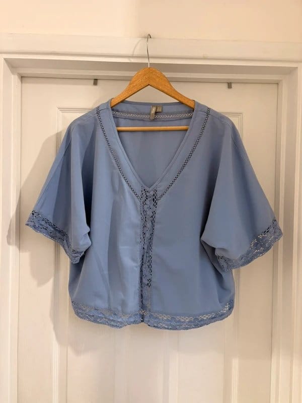 ASOS Lovely Women’s Asos Blue Boxy Floaty Short Sleeve Summer Blouse Top size 14 - 1
