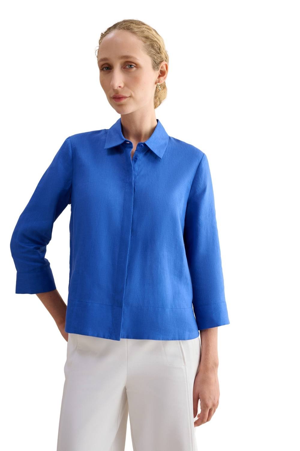 Hobbs London Hobbs London Women's Nita 3/4 Sleeve Button Up Linen Shirt in Cobalt - 2