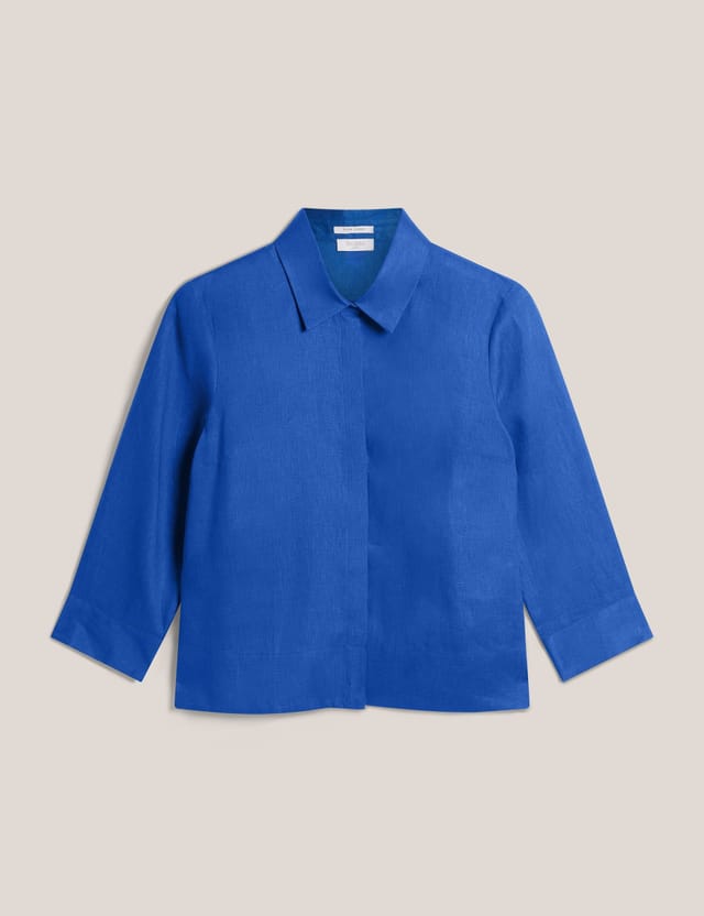 Hobbs London Hobbs London Women's Nita 3/4 Sleeve Button Up Linen Shirt in Cobalt - 2