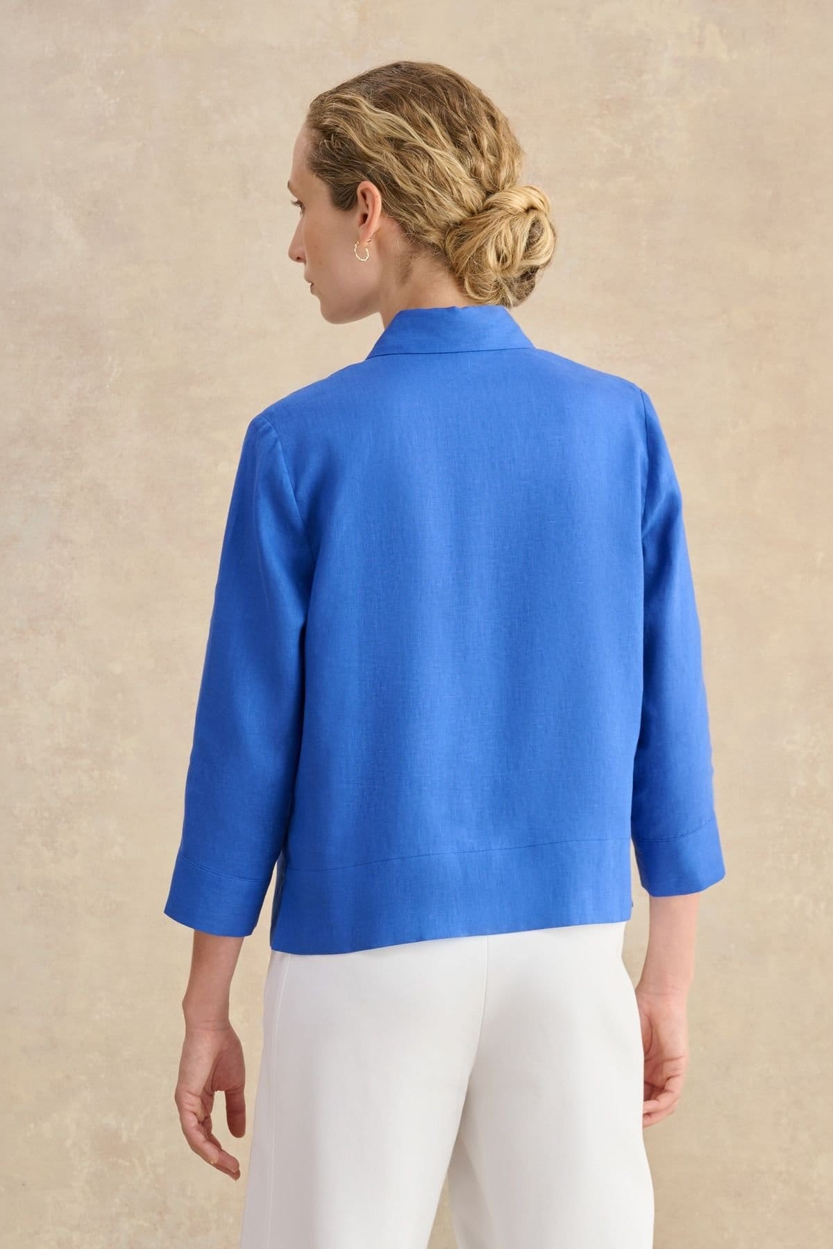 Hobbs London Hobbs London Women's Nita 3/4 Sleeve Button Up Linen Shirt in Cobalt - 4