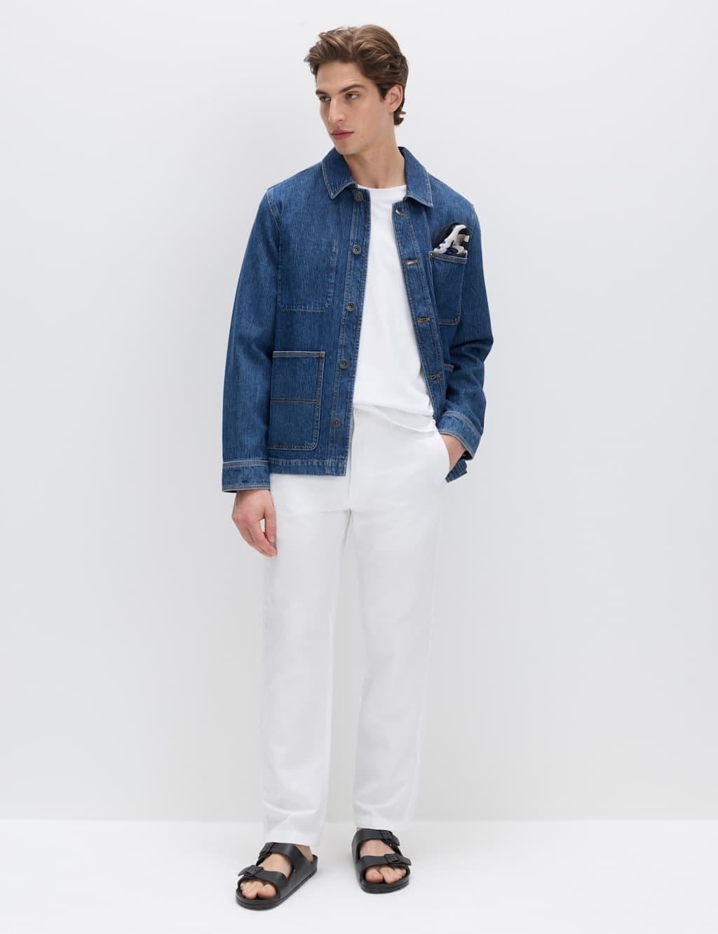 M&S White Linen Blend Chinos For Men