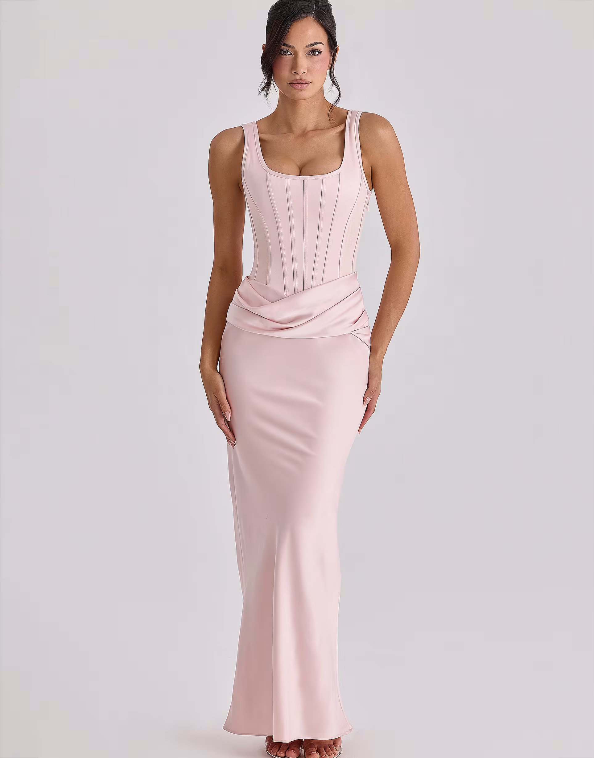 ASOS House of CB Kira blush pink satin gathered maxi dress in blush pink - 1