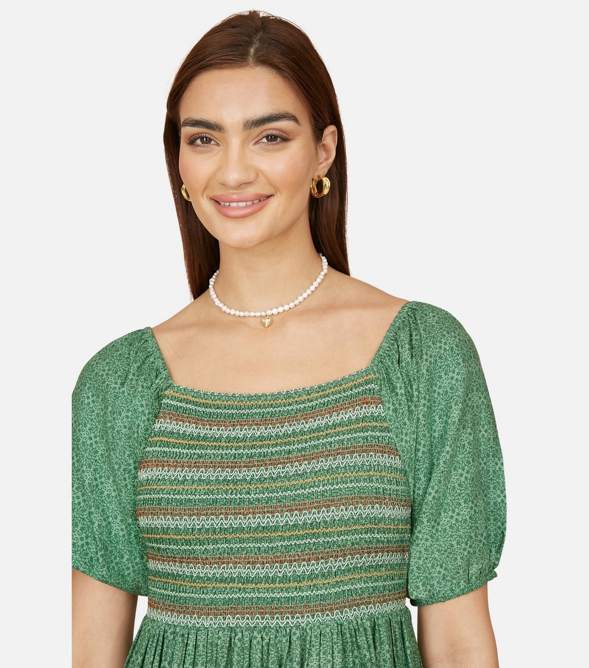 Yumi Women's Green Leaf Print Milkmaid Dress Yumi New Look - 3