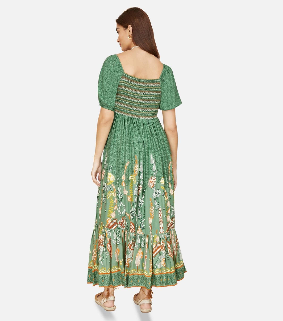 Yumi Women's Green Leaf Print Milkmaid Dress Yumi New Look - 4